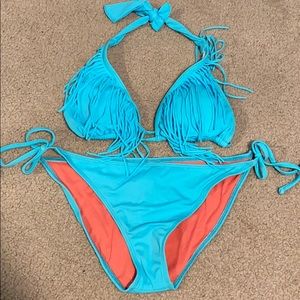 Light Blue Fringe Bikini Set